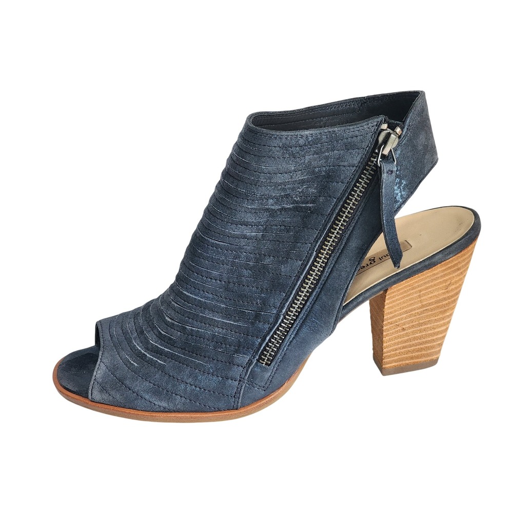 Paul Green Cayanne Metallic Navy Leather Peep Toe Slingback Heeled Sandals NEW 9